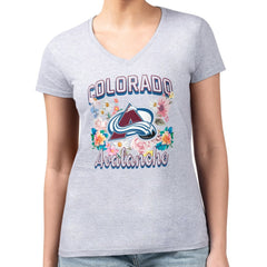 Colorado Avalanche G-III 4Her by Carl Banks Women's Super-Slim Fit Lightweight Flower Logo V-Neck T-Shirt - Heather Gray | US 201906313