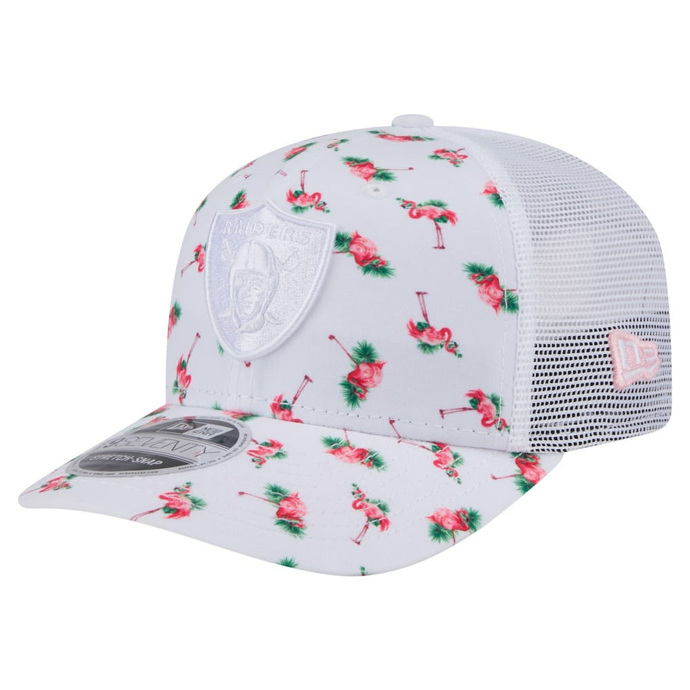 Las Vegas Raiders New Era Adventure Flamingo Pattern 9SEVENTY Stretch-Snap Hat - White Hats