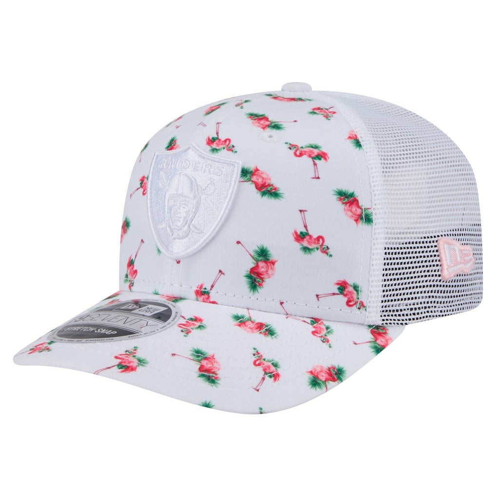 Las Vegas Raiders New Era Adventure Flamingo Pattern 9SEVENTY Stretch-Snap Hat - White Hats