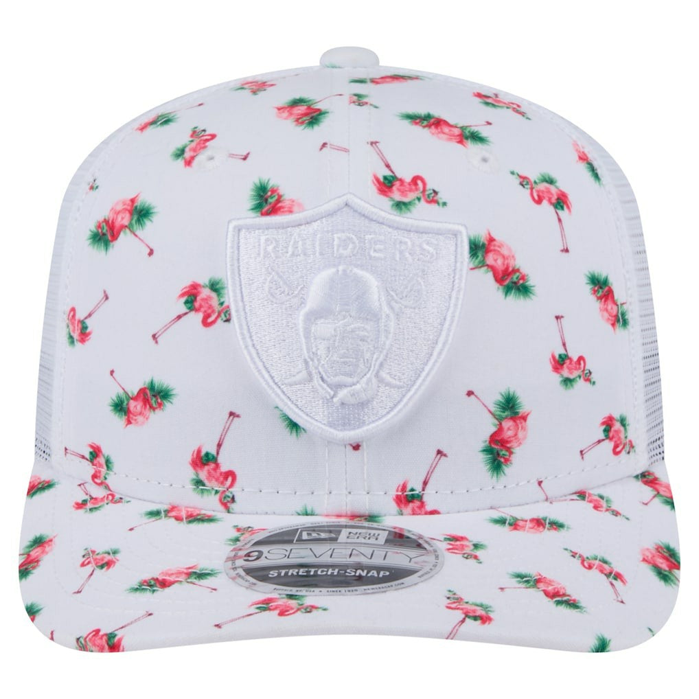 Las Vegas Raiders New Era Adventure Flamingo Pattern 9SEVENTY Stretch-Snap Hat - White Hats