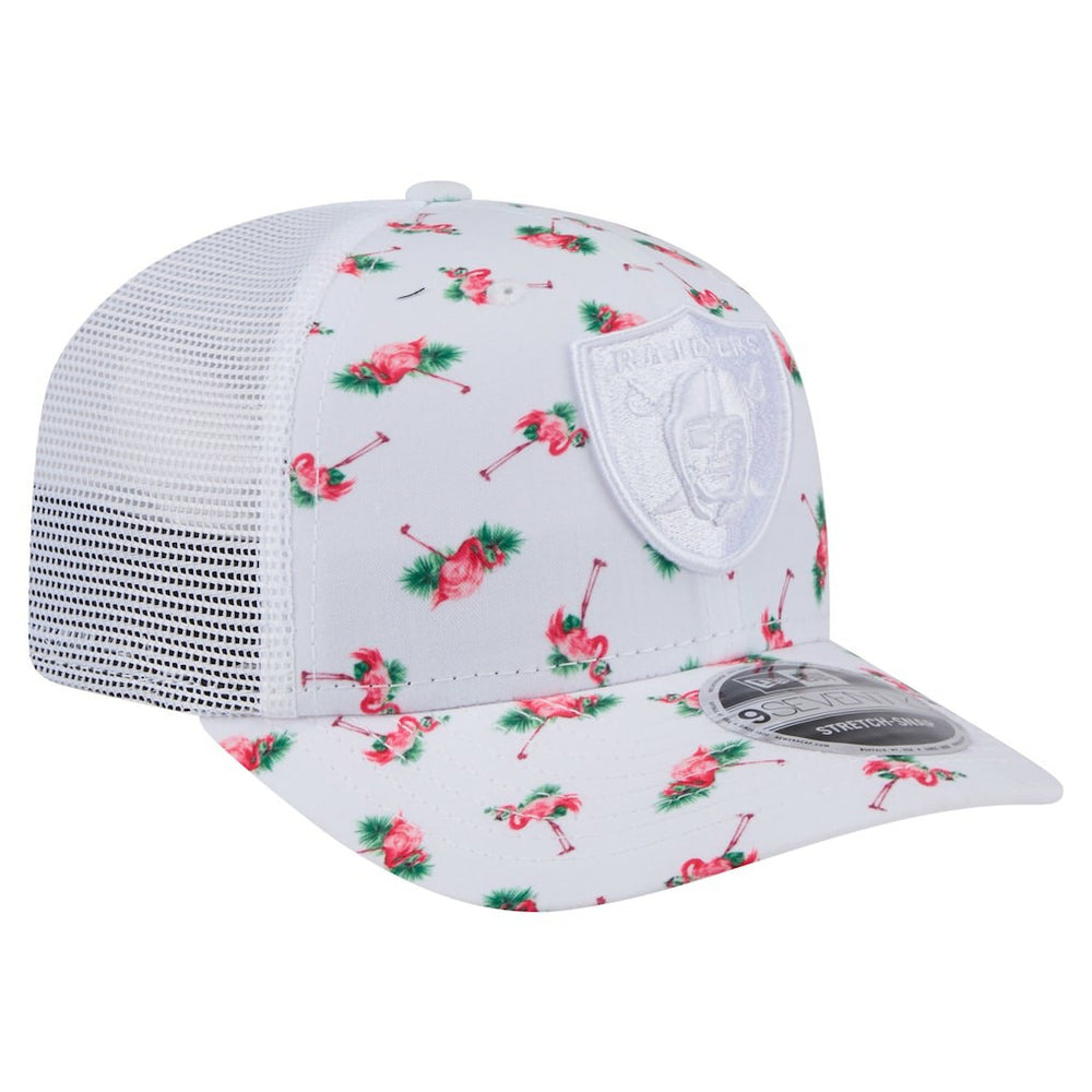 Las Vegas Raiders New Era Adventure Flamingo Pattern 9SEVENTY Stretch-Snap Hat - White Hats