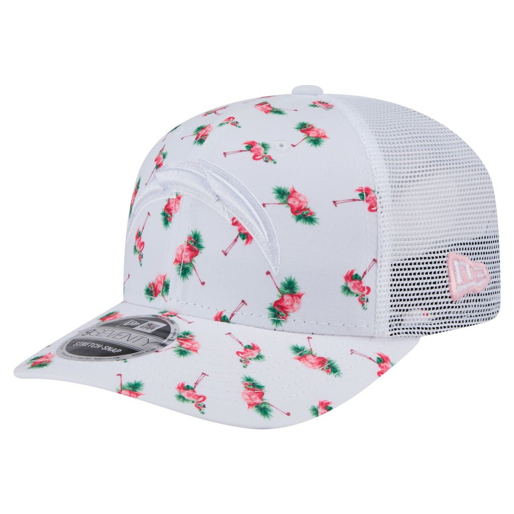 Los Angeles Chargers New Era Adventure Flamingo Pattern 9SEVENTY Stretch-Snap Hat - White Hats