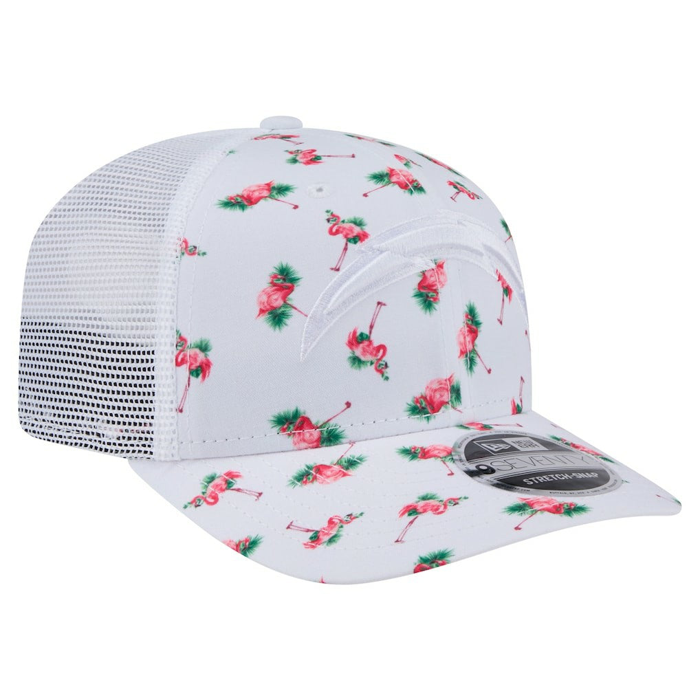 Los Angeles Chargers New Era Adventure Flamingo Pattern 9SEVENTY Stretch-Snap Hat - White Hats