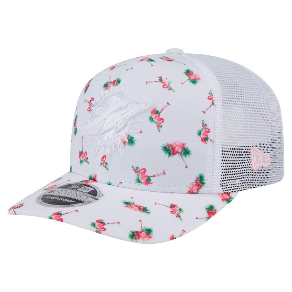 Miami Dolphins New Era Adventure Flamingo Pattern 9SEVENTY Stretch-Snap Hat - White Hats