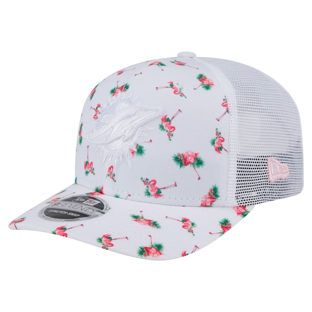 Miami Dolphins New Era Adventure Flamingo Pattern 9SEVENTY Stretch-Snap Hat - White Hats