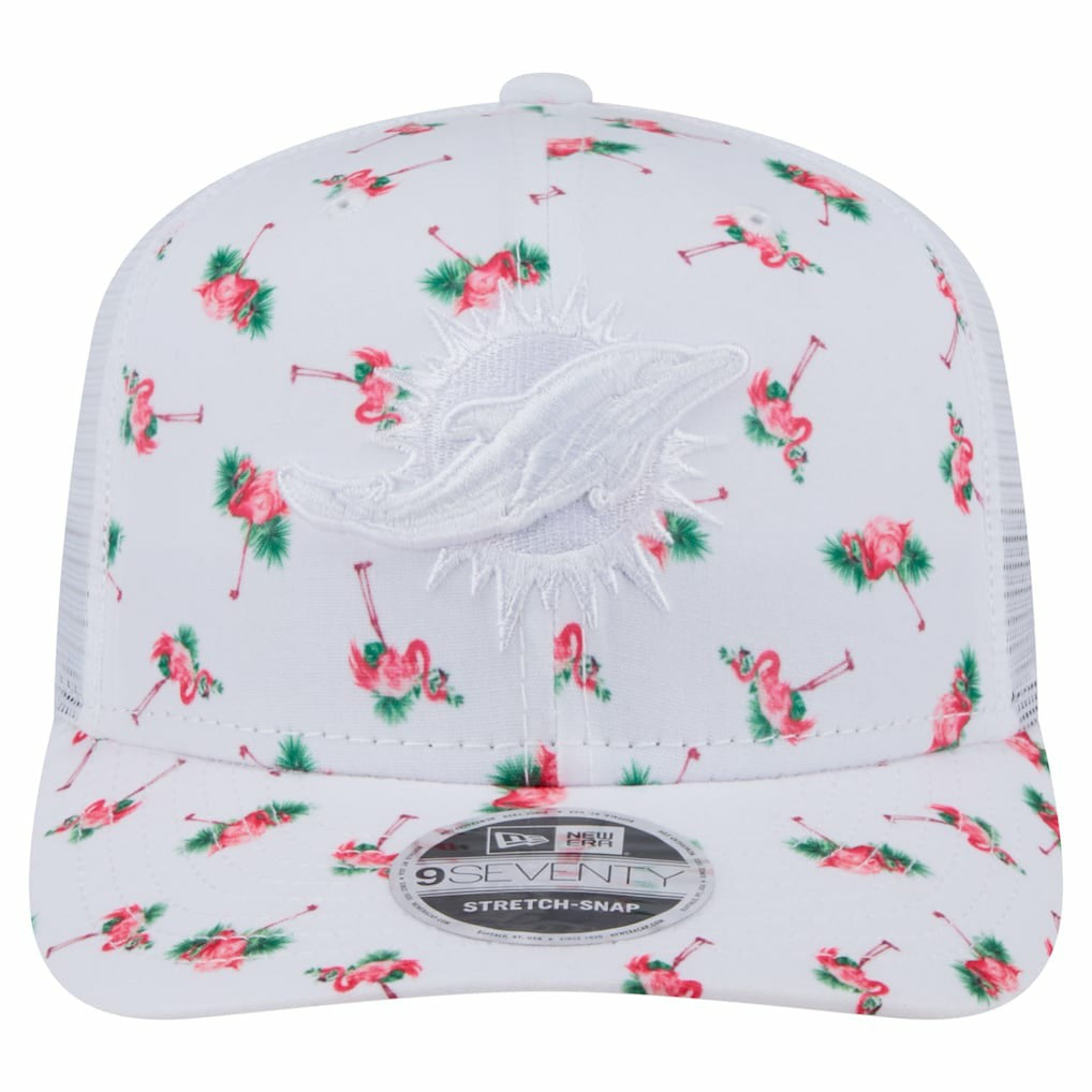 Miami Dolphins New Era Adventure Flamingo Pattern 9SEVENTY Stretch-Snap Hat - White Hats