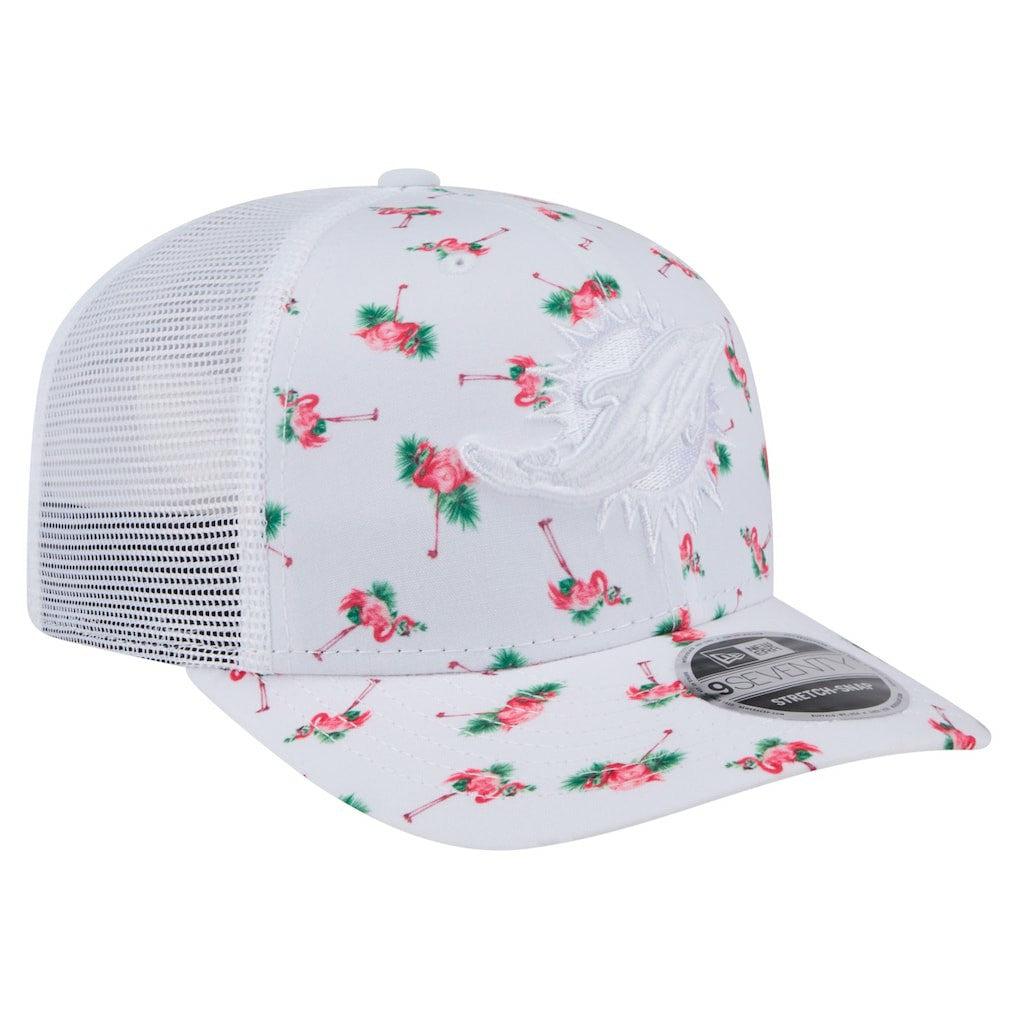 Miami Dolphins New Era Adventure Flamingo Pattern 9SEVENTY Stretch-Snap Hat - White Hats