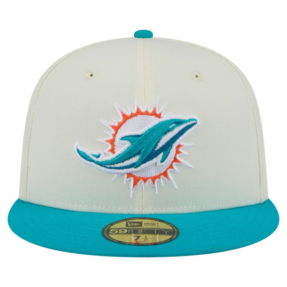 Miami Dolphins New Era Main 59FIFTY Fitted Hat - Cream/Aqua Hats