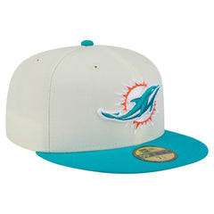 Miami Dolphins New Era Main 59FIFTY Fitted Hat - Cream/Aqua Hats