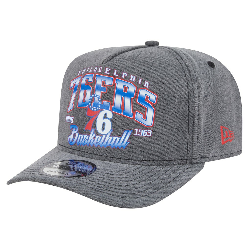 Philadelphia 76ers Throwback Washed Pre-Curved 9FIFTY Snapback Hat Charcoal - New Era