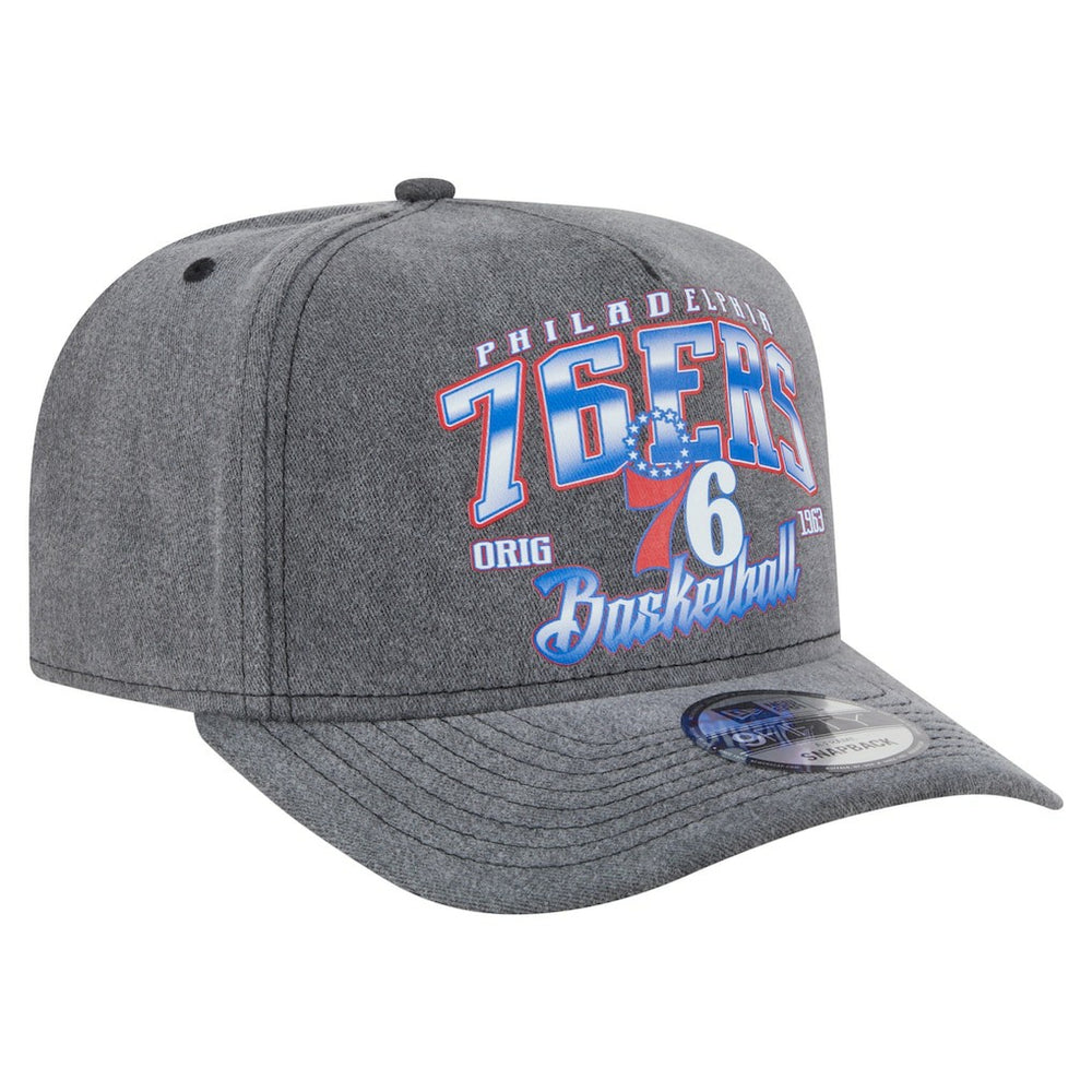 Philadelphia 76ers Throwback Washed Pre-Curved 9FIFTY Snapback Hat Charcoal - New Era