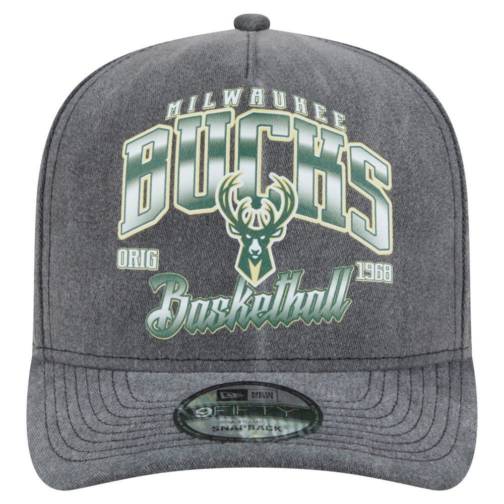 Milwaukee Bucks Throwback Washed Pre-Curved 9FIFTY Snapback Hat Charcoal - New Era
