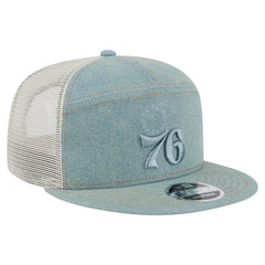 Philadelphia 76ers Adventure Denim Split Panel 9FIFTY Snapback Trucker Hat - New Era