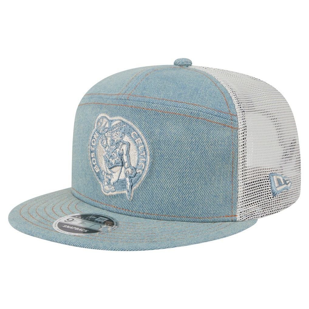 Boston Celtics Adventure Denim Split Panel 9FIFTY Snapback Trucker Hat - New Era