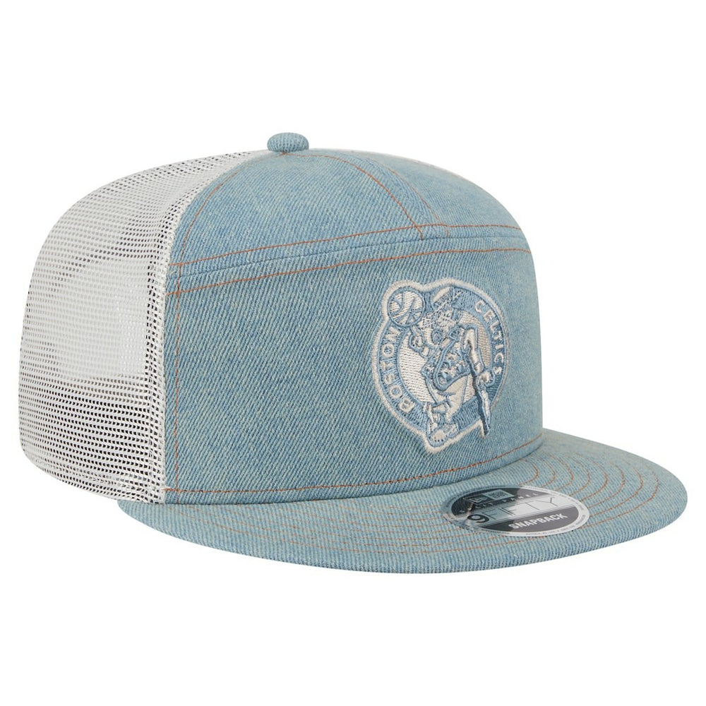 Boston Celtics Adventure Denim Split Panel 9FIFTY Snapback Trucker Hat - New Era