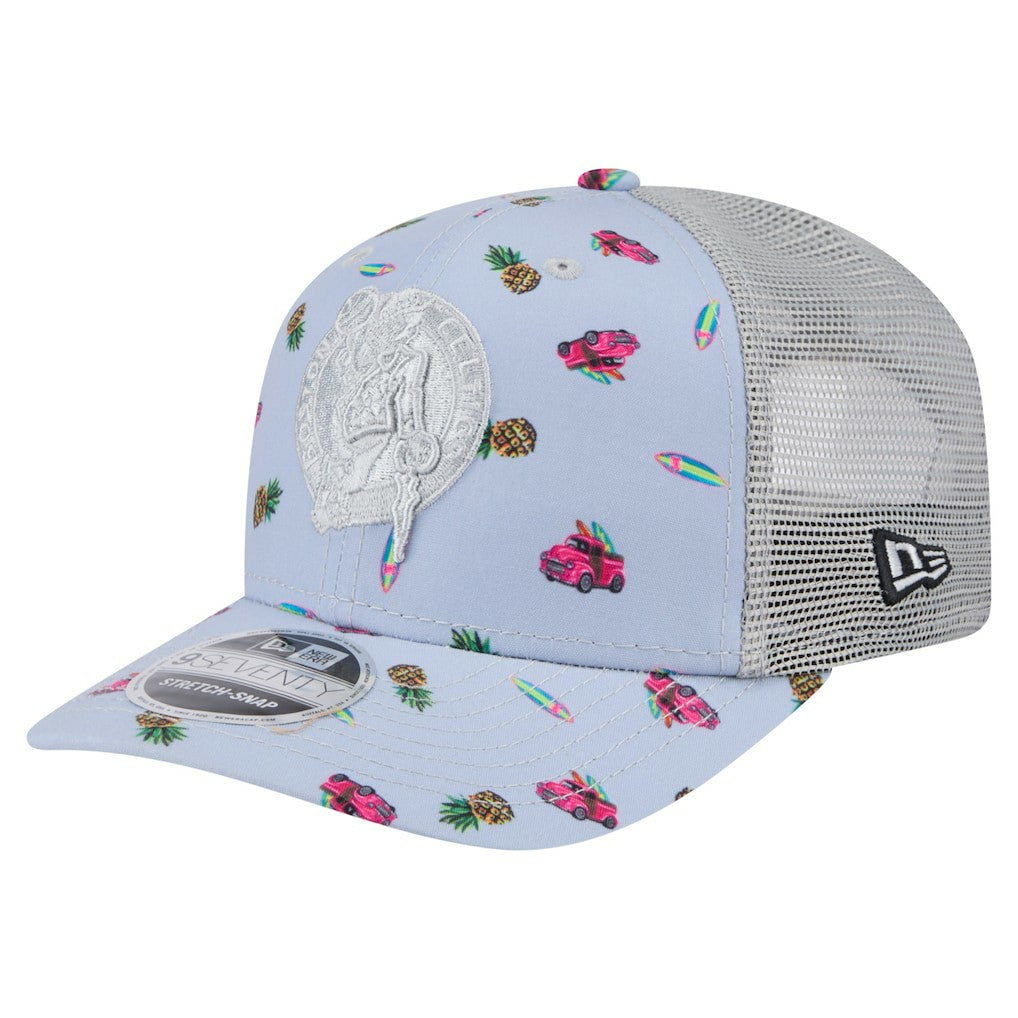 Boston Celtics Adventure Aloha Pattern 9SEVENTY Stretch-Snap Hat Light Blue/Gray - New Era