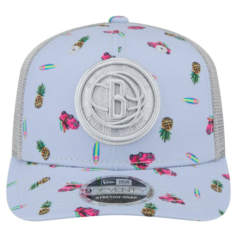 Brooklyn Nets Adventure Aloha Pattern 9SEVENTY Stretch-Snap Hat Light Blue/Gray - New Era