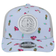 Brooklyn Nets Adventure Aloha Pattern 9SEVENTY Stretch-Snap Hat Light Blue/Gray - New Era