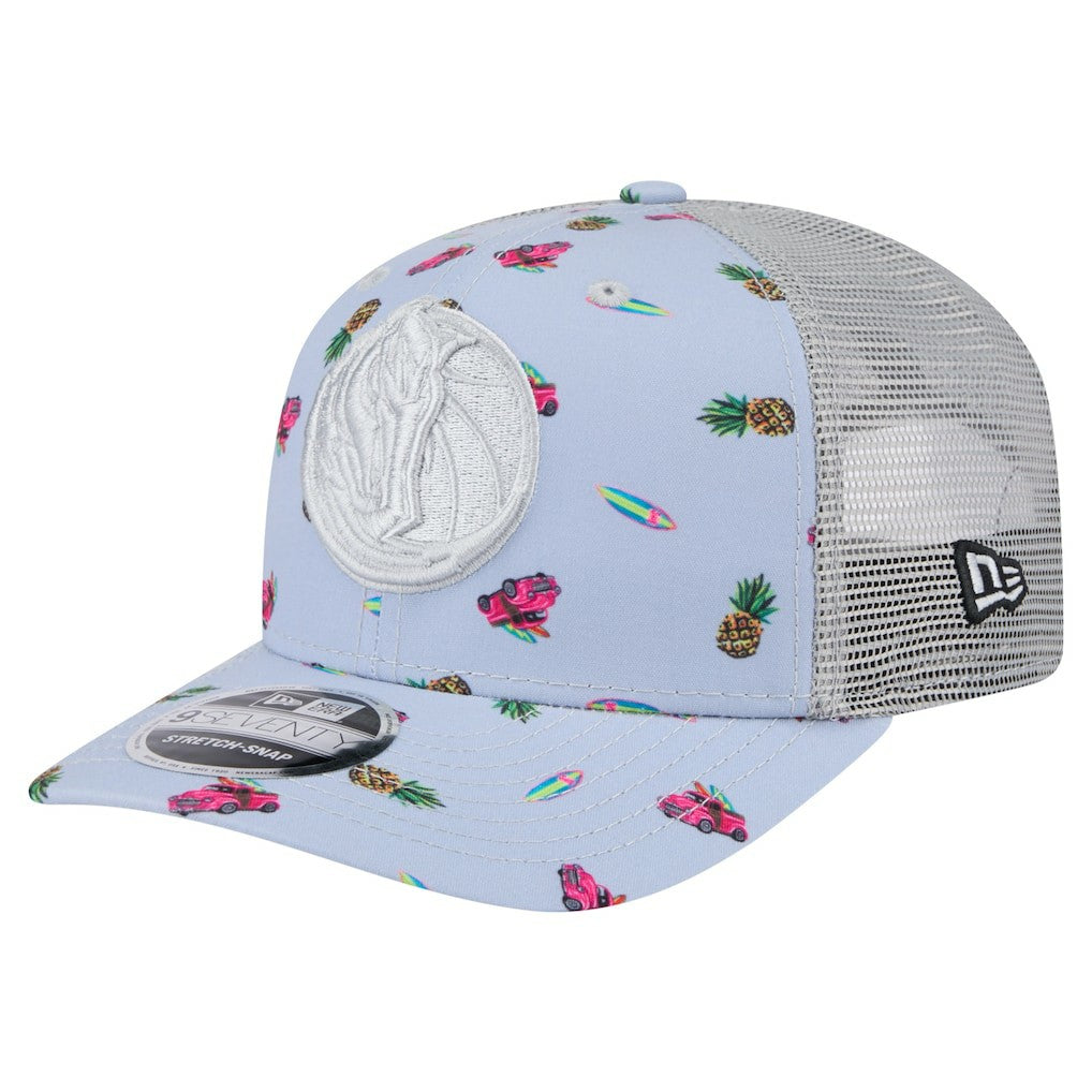 Dallas Mavericks Adventure Aloha Pattern 9SEVENTY Stretch-Snap Hat Light Blue/Gray - New Era