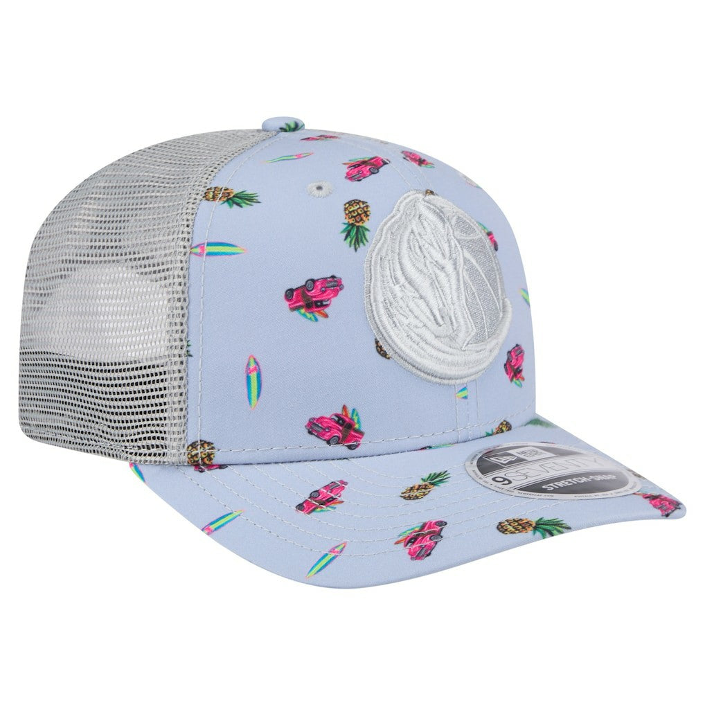 Dallas Mavericks Adventure Aloha Pattern 9SEVENTY Stretch-Snap Hat Light Blue/Gray - New Era