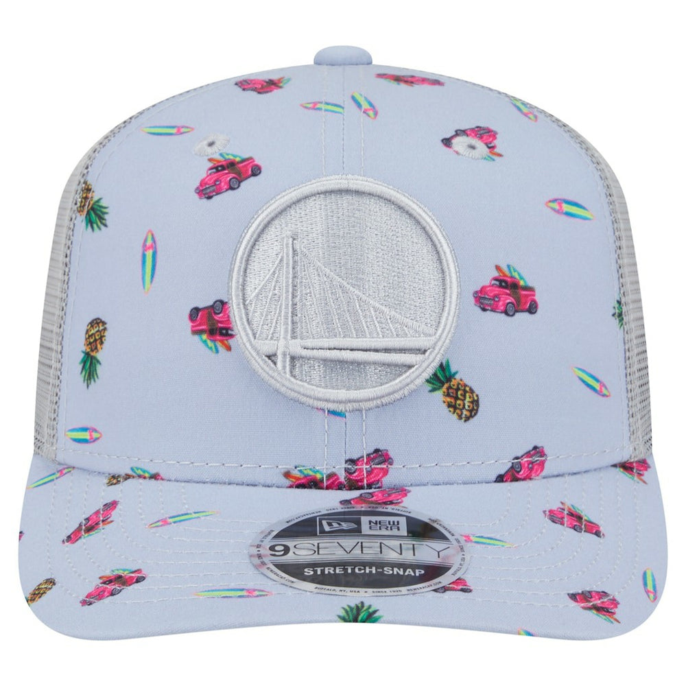 Golden State Warriors Adventure Aloha Pattern 9SEVENTY Stretch-Snap Hat Light Blue/Gray - New Era