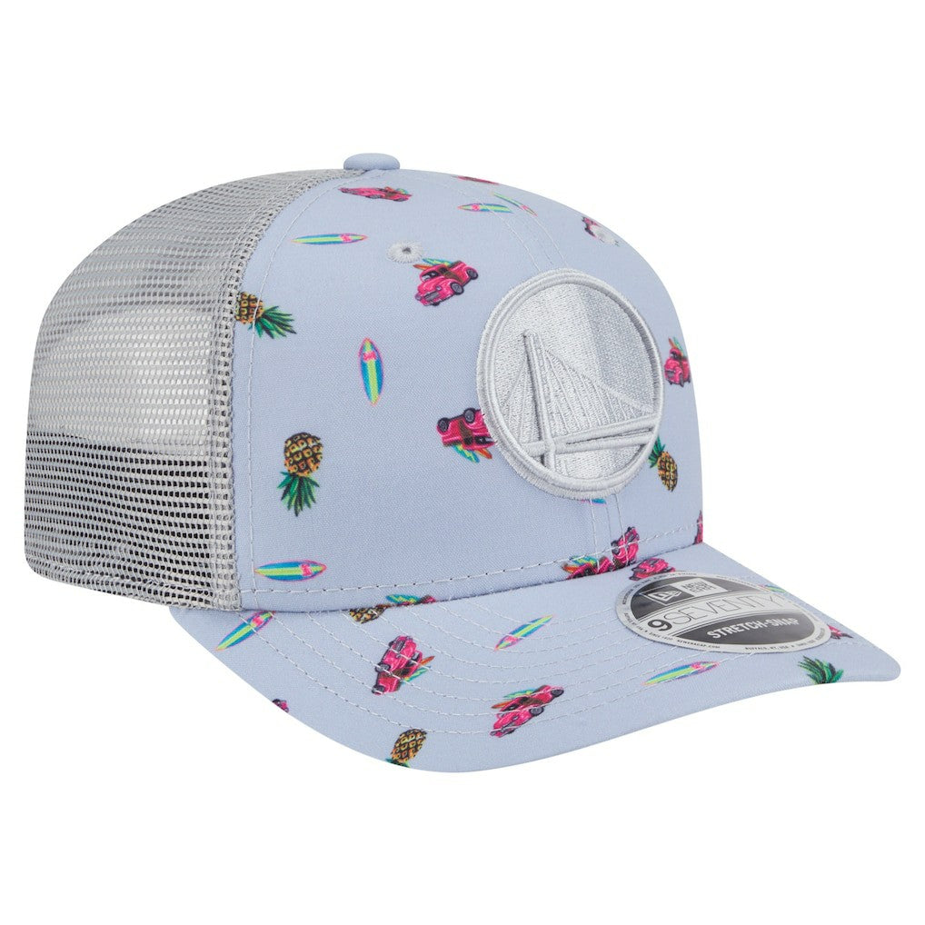 Golden State Warriors Adventure Aloha Pattern 9SEVENTY Stretch-Snap Hat Light Blue/Gray - New Era