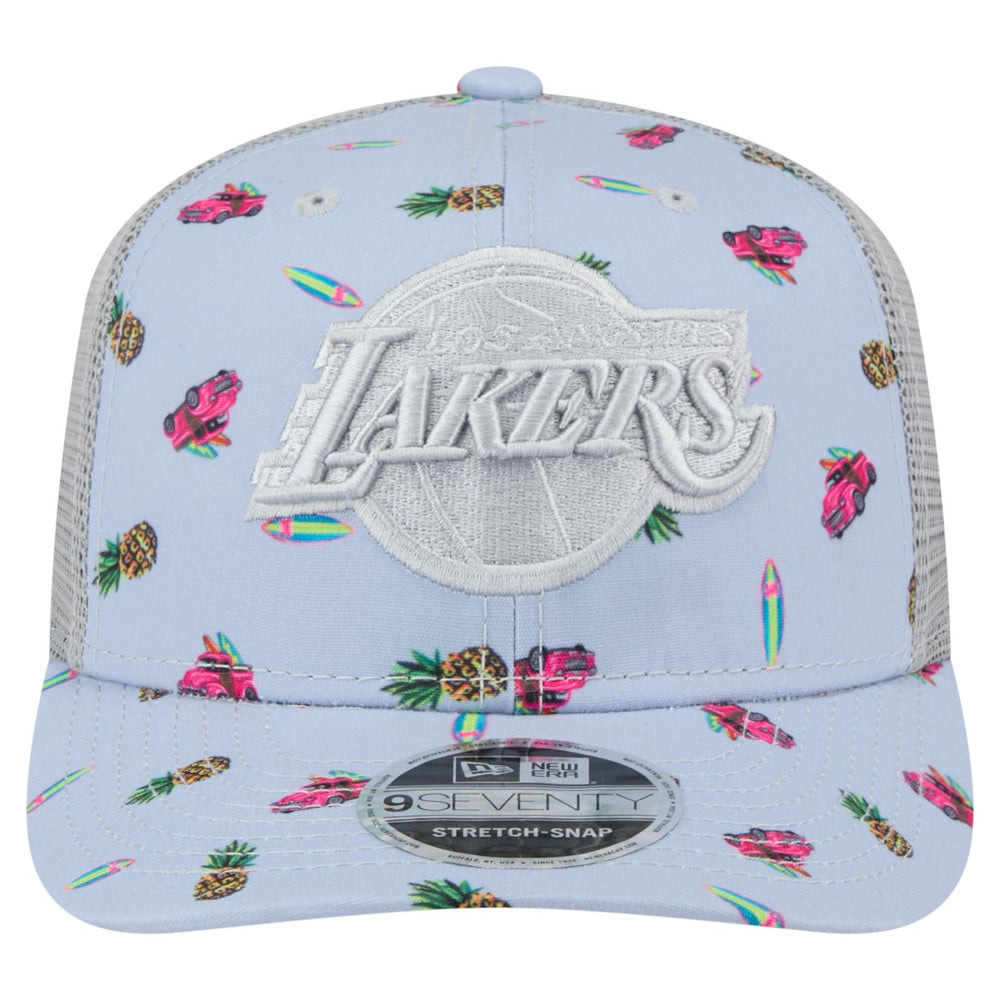 Los Angeles Lakers Adventure Aloha Pattern 9SEVENTY Stretch-Snap Hat Light Blue/Gray - New Era