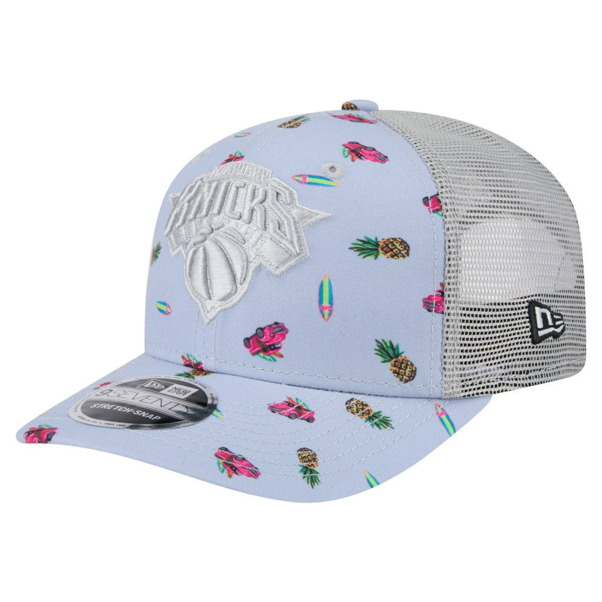 New York Knicks Adventure Aloha Pattern 9SEVENTY Stretch-Snap Hat Light Blue/Gray - New Era