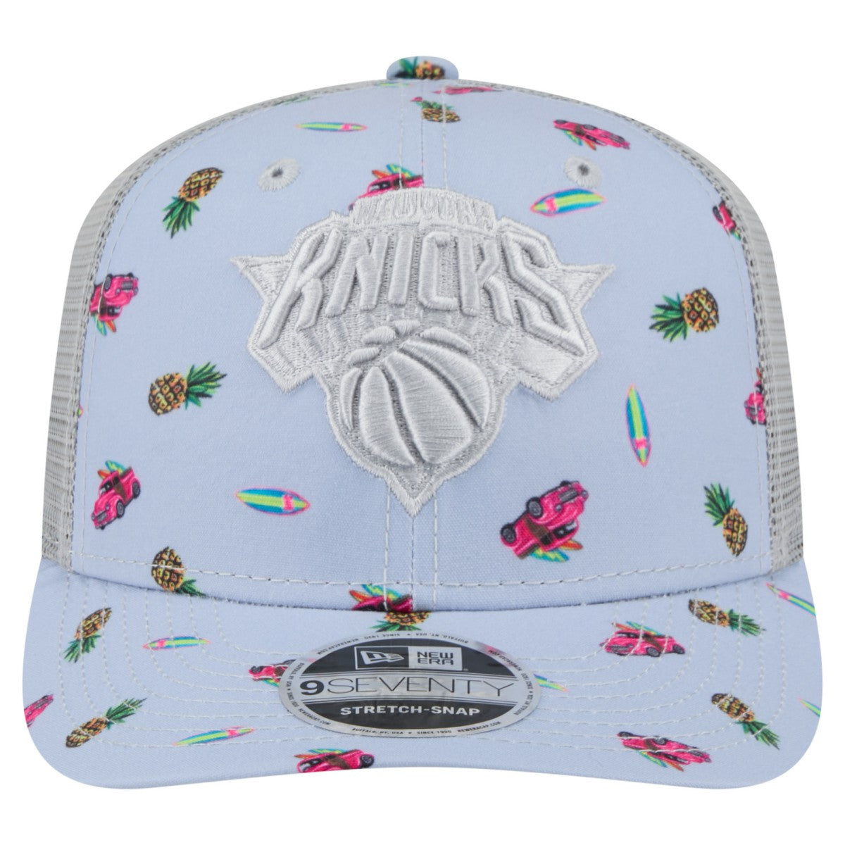 New York Knicks Adventure Aloha Pattern 9SEVENTY Stretch-Snap Hat Light Blue/Gray - New Era