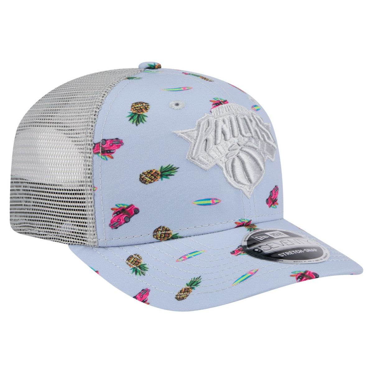 New York Knicks Adventure Aloha Pattern 9SEVENTY Stretch-Snap Hat Light Blue/Gray - New Era