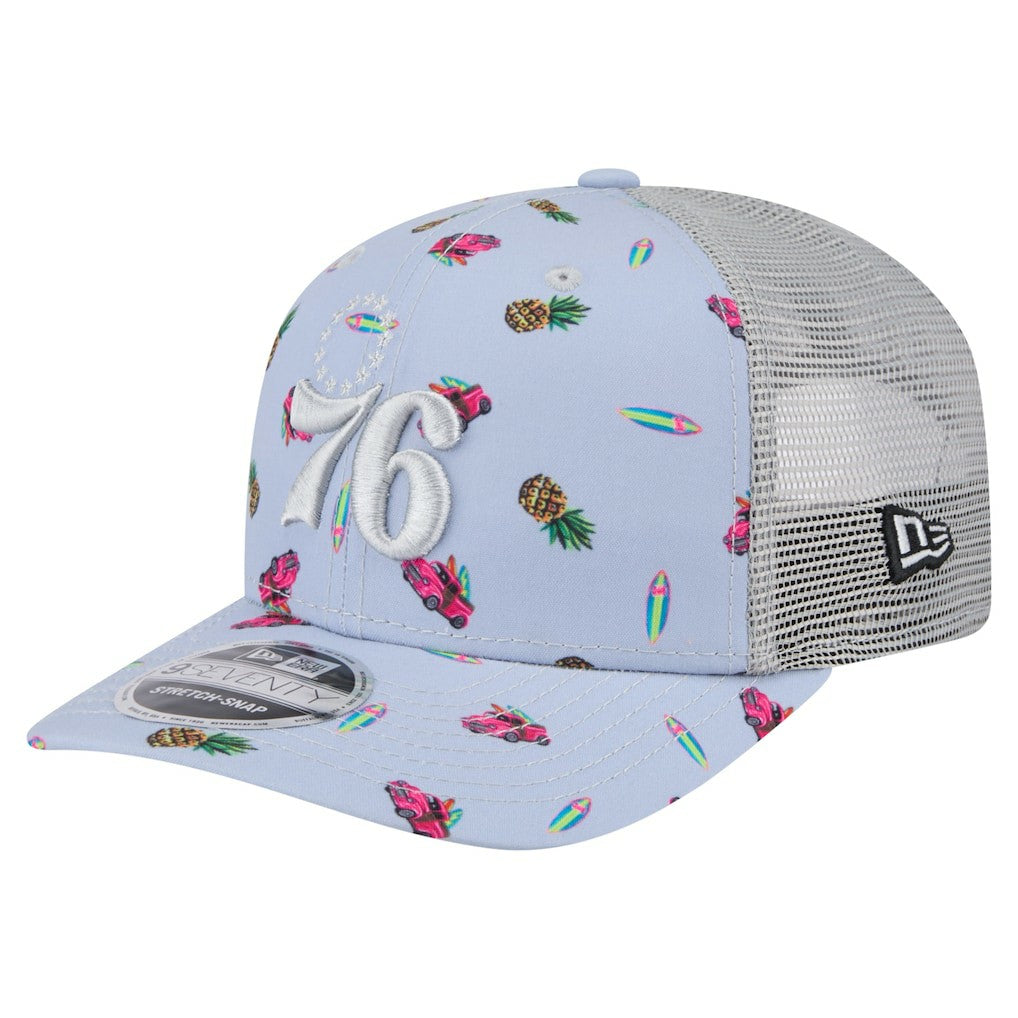 Philadelphia 76ers Adventure Aloha Pattern 9SEVENTY Stretch-Snap Hat Light Blue/Gray - New Era