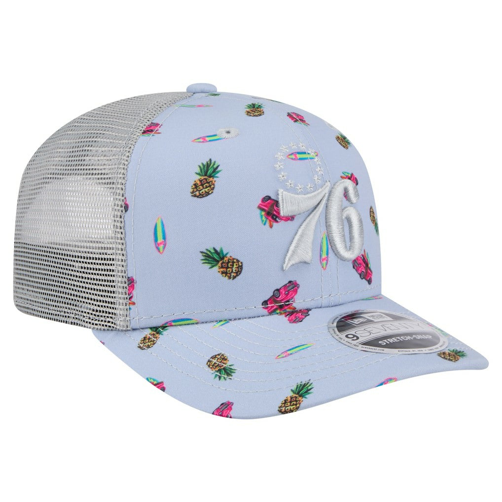 Philadelphia 76ers Adventure Aloha Pattern 9SEVENTY Stretch-Snap Hat Light Blue/Gray - New Era