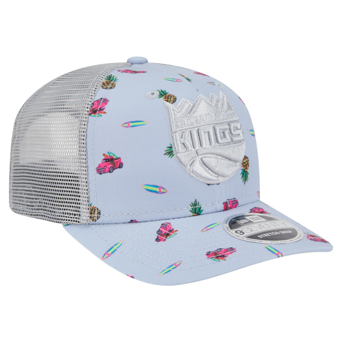 Sacramento Kings Adventure Aloha Pattern 9SEVENTY Stretch-Snap Hat Light Blue/Gray - New Era