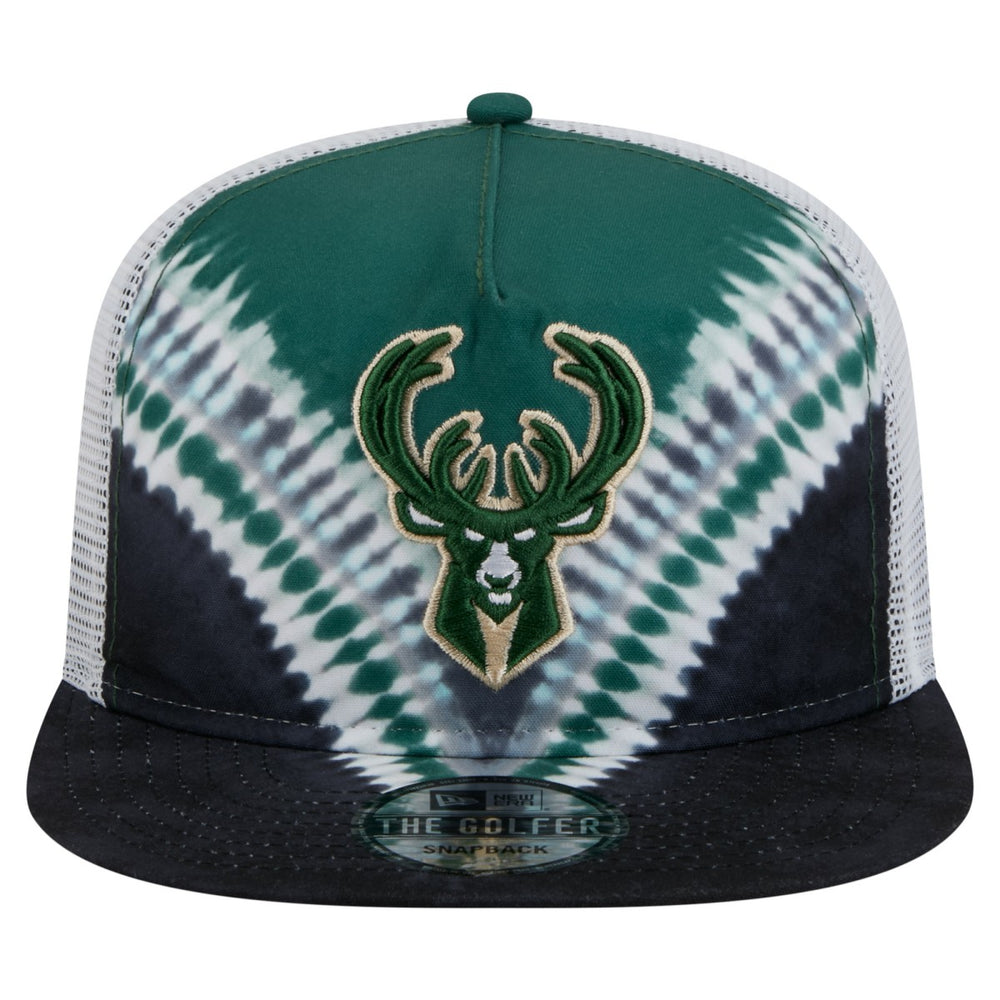 Milwaukee Bucks Throwback Dye Golfer Snapback Hat Black/Hunter Green - New Era