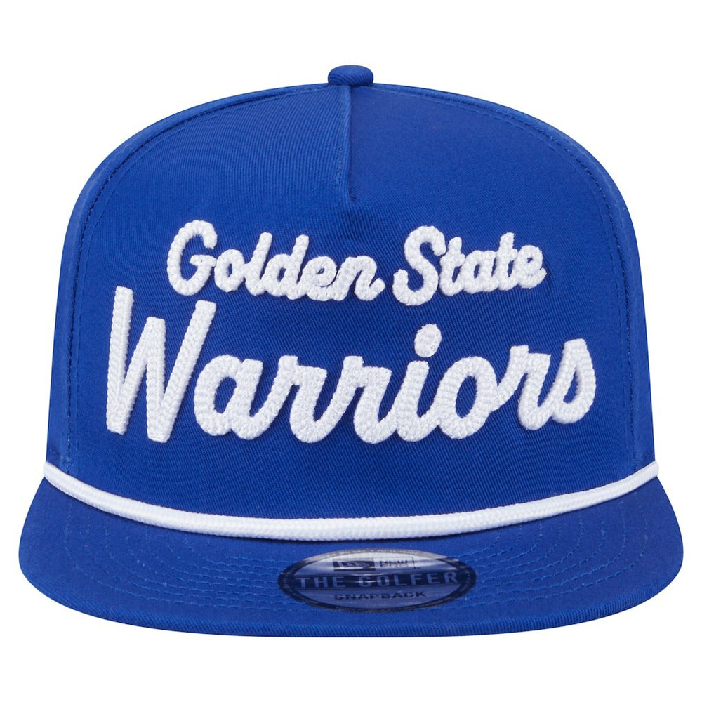 Golden State Warriors Team Text Golfer Snapback Hat Royal - New Era