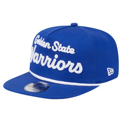 Golden State Warriors Team Text Golfer Snapback Hat Royal - New Era