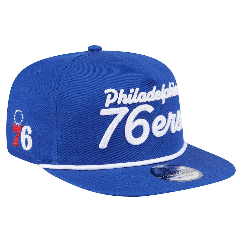 Philadelphia 76ers Team Text Golfer Snapback Hat Royal - New Era
