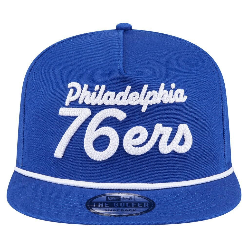 Philadelphia 76ers Team Text Golfer Snapback Hat Royal - New Era