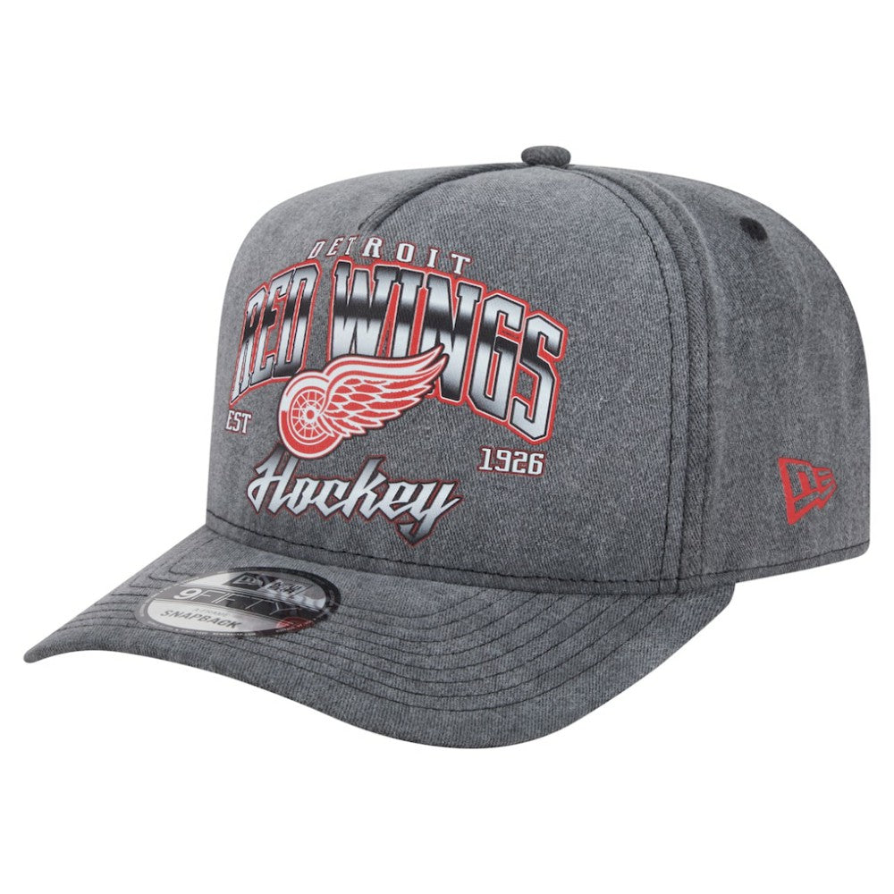 Detroit Red Wings New Era Throwback Washed A-Frame Pre-Curved 9FIFTY Snapback Hat - Charcoal | US 201912296