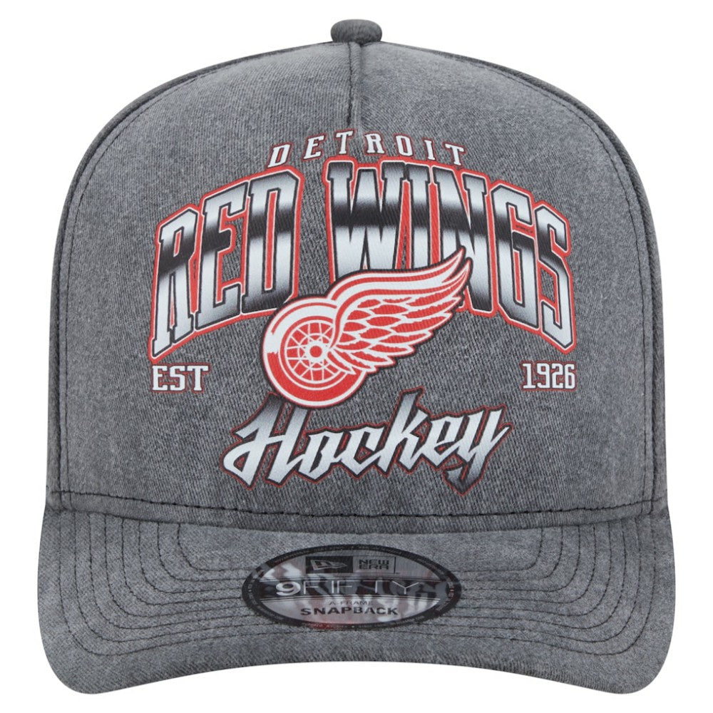 Detroit Red Wings New Era Throwback Washed A-Frame Pre-Curved 9FIFTY Snapback Hat - Charcoal | US 201912296