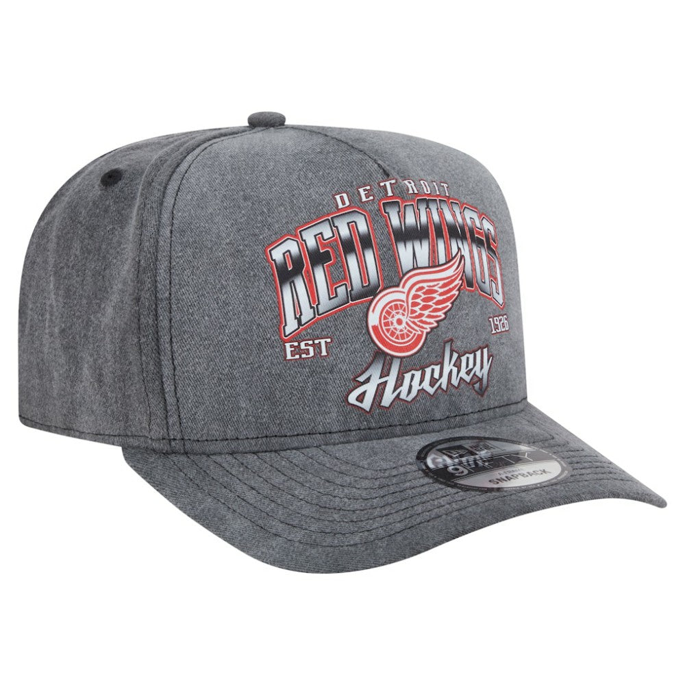 Detroit Red Wings New Era Throwback Washed A-Frame Pre-Curved 9FIFTY Snapback Hat - Charcoal | US 201912296