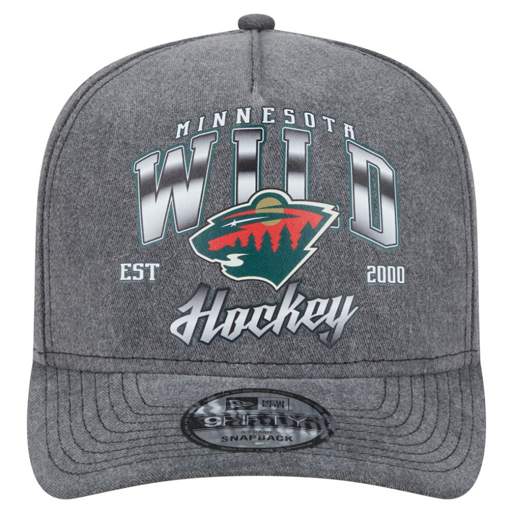 Minnesota Wild New Era Throwback Washed A-Frame Pre-Curved 9FIFTY Snapback Hat - Charcoal | US 201912300
