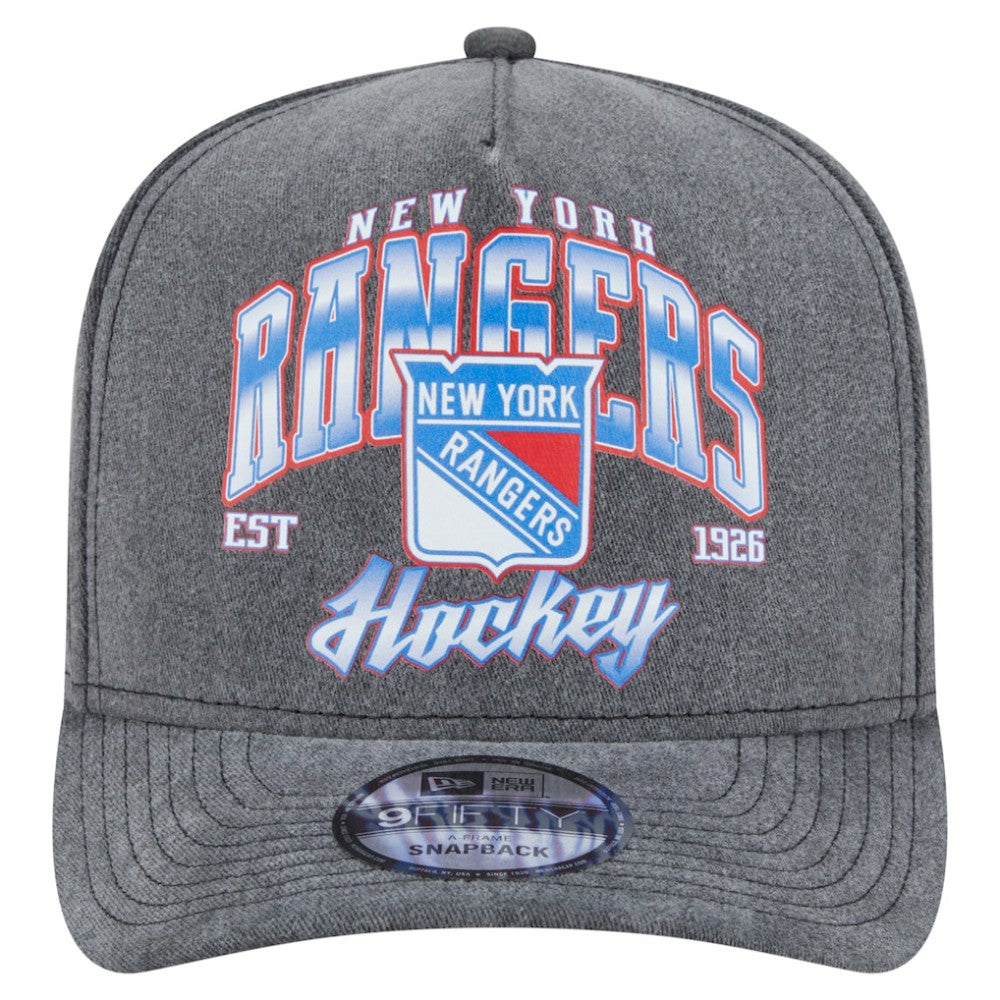 New York Rangers New Era Throwback Washed A-Frame Pre-Curved 9FIFTY Snapback Hat - Charcoal | US 201912303