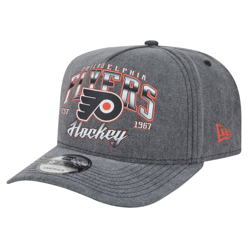 Philadelphia Flyers New Era Throwback Washed A-Frame Pre-Curved 9FIFTY Snapback Hat - Charcoal | US 201912304