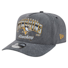 Pittsburgh Penguins New Era Throwback Washed A-Frame Pre-Curved 9FIFTY Snapback Hat - Charcoal | US 201912305