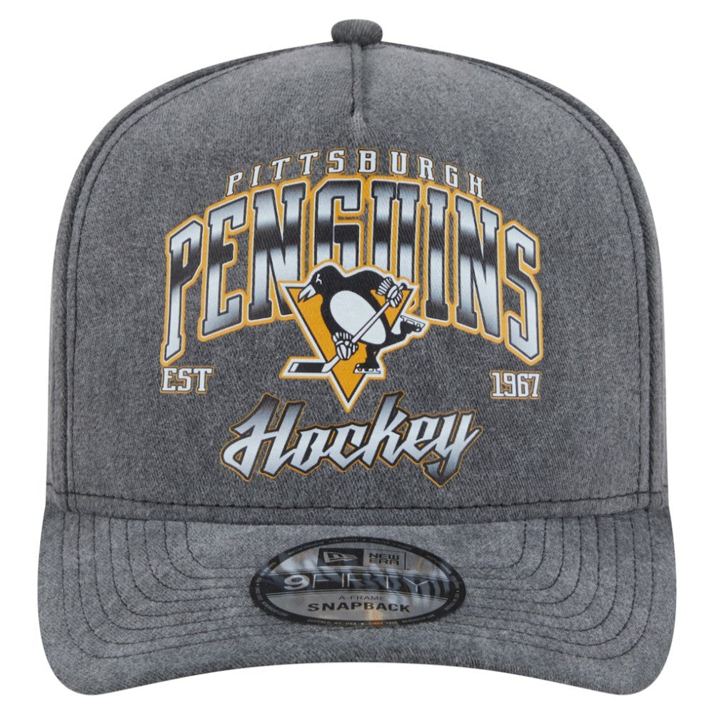 Pittsburgh Penguins New Era Throwback Washed A-Frame Pre-Curved 9FIFTY Snapback Hat - Charcoal | US 201912305