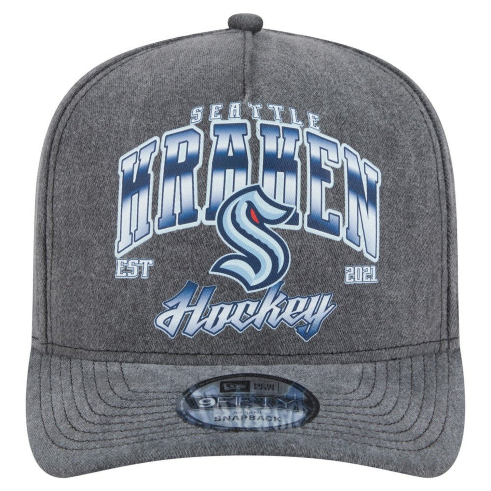 Seattle Kraken New Era Throwback Washed A-Frame Pre-Curved 9FIFTY Snapback Hat - Charcoal | US 201912307