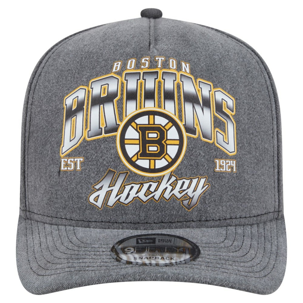 Boston Bruins New Era Throwback Washed A-Frame Pre-Curved 9FIFTY Snapback Hat - Charcoal | US 201912310