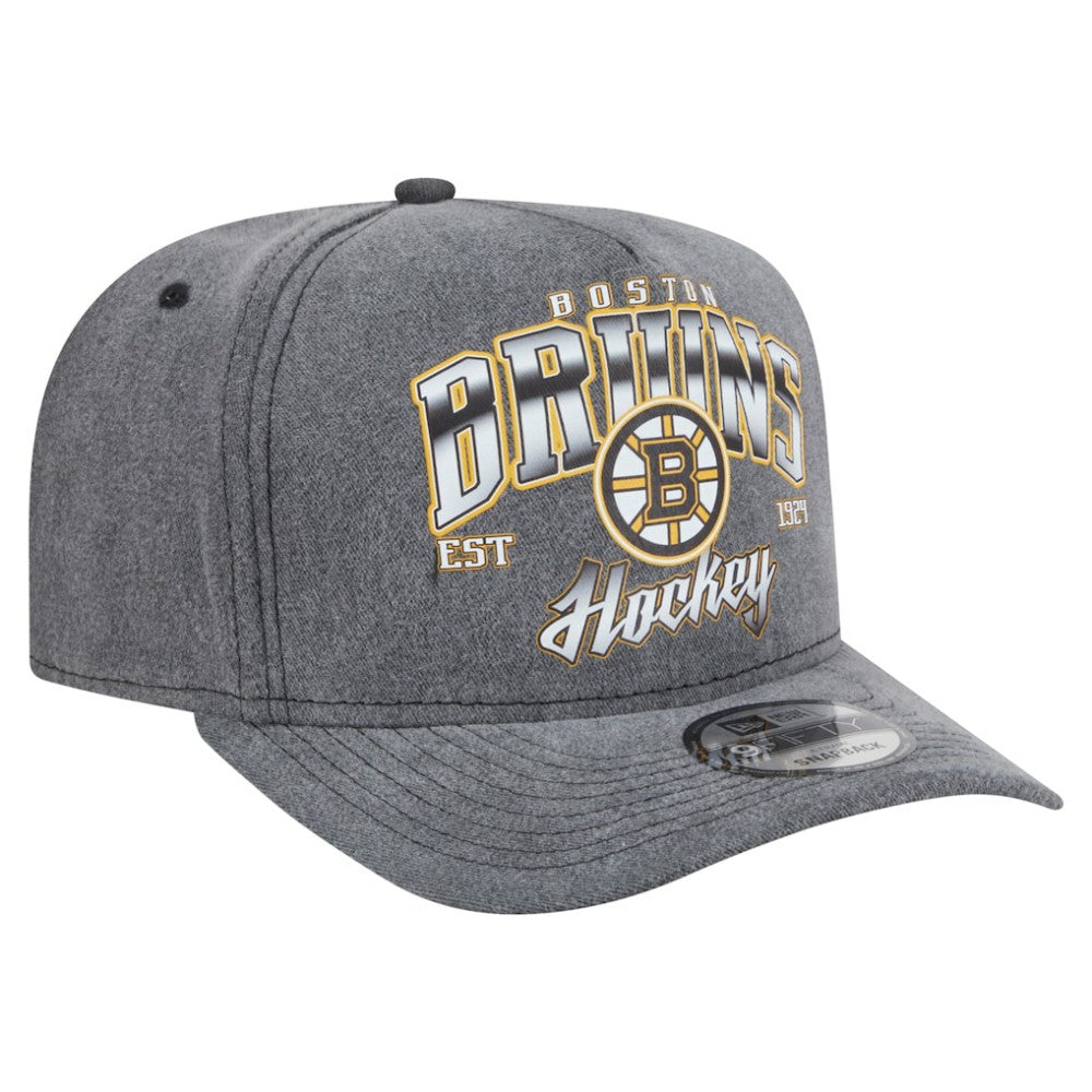 Boston Bruins New Era Throwback Washed A-Frame Pre-Curved 9FIFTY Snapback Hat - Charcoal | US 201912310