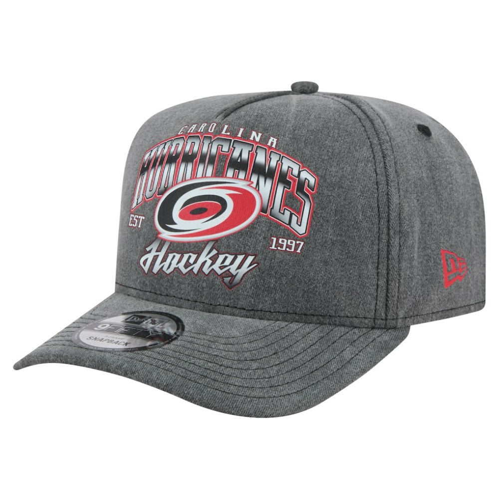 Carolina Hurricanes New Era Throwback Washed A-Frame Pre-Curved 9FIFTY Snapback Hat - Charcoal | US 201912312